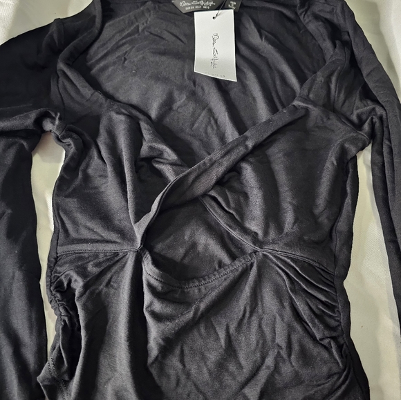 Miss Selfridge Long Sleeve Twist Front Top Black Size 2 - Picture 2 of 6